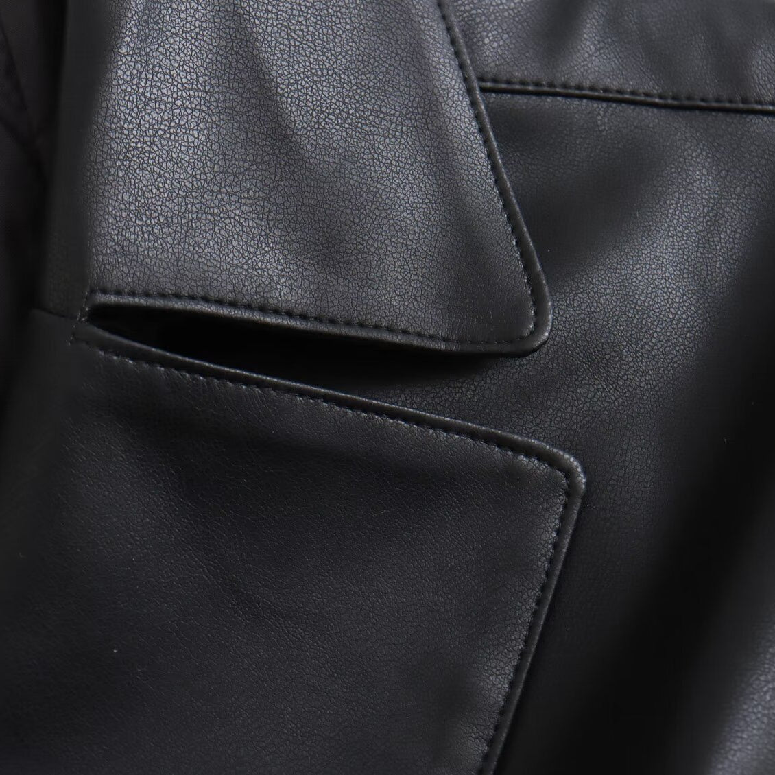 Langry faux leather drawstring jacket with flap pocket stitching