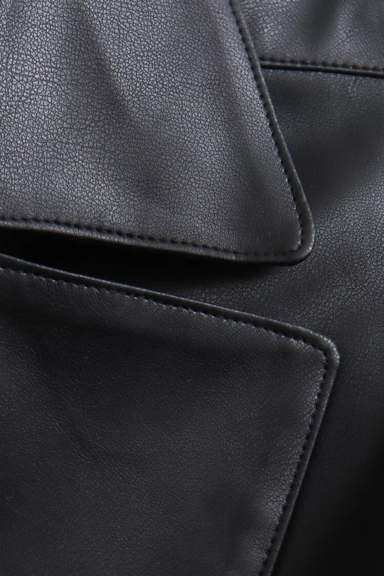 Langry faux leather drawstring jacket with flap pocket stitching