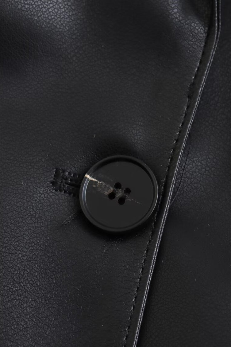 Langry Spring Street faux leather drawstring jacket with button closure and stitching details