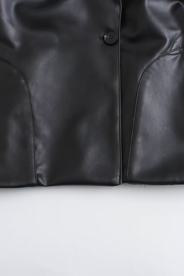 Langry faux leather fashion jacket with button closure and flared sleeves