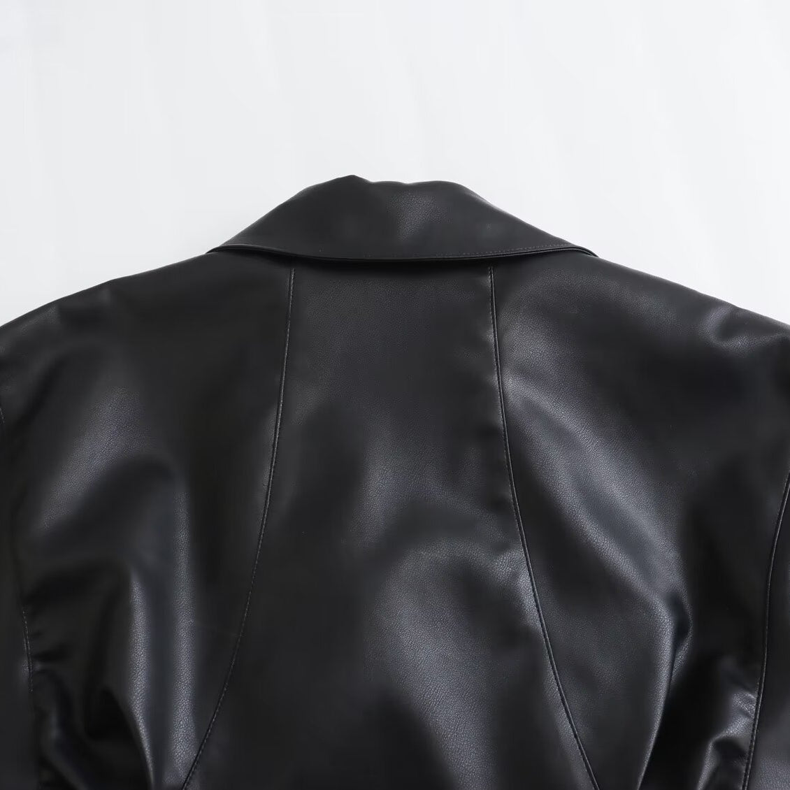 Langry faux leather Spring Street Drawstring Jacket with high collar and structured shoulders