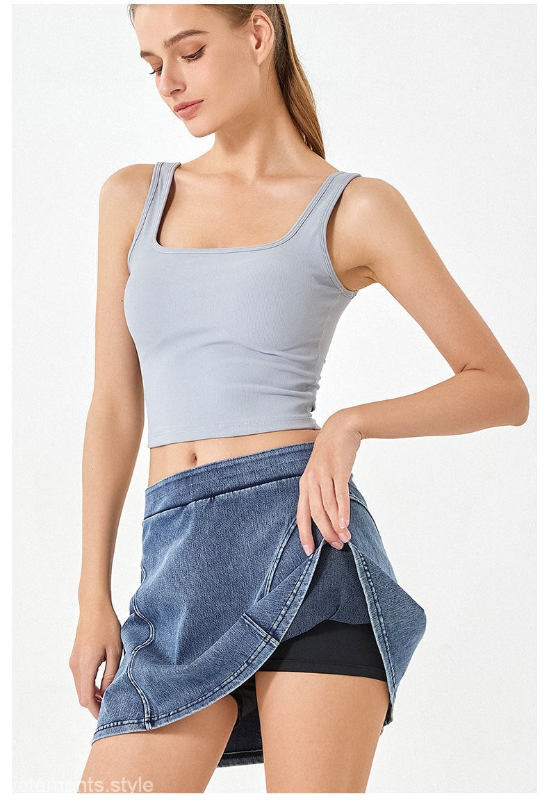 COMFY YOGA TOP & DENIM YOGA SKIRTS-VETEMENTS