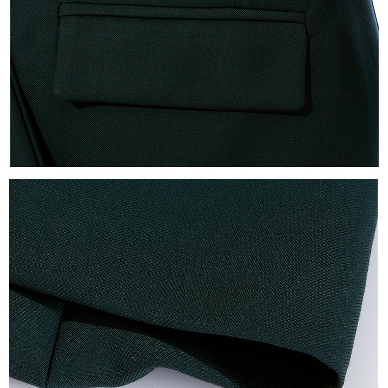 Dark green blazer detail of Modern Personality Small Blazer in contemporary fashion ملابس