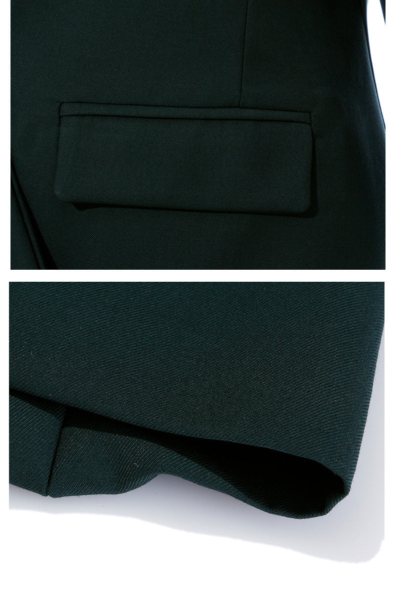 Dark green blazer detail of Modern Personality Small Blazer in contemporary fashion ملابس