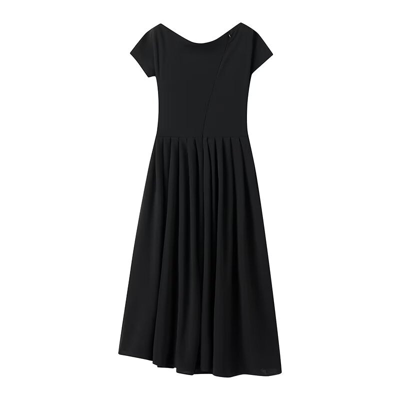 Elegant Black Midi Dress for Women, Slim Fit Turtleneck Fashion ملابس for Spring Summer