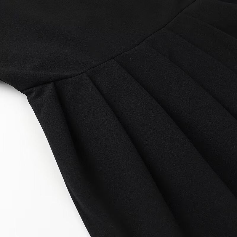 Black pleated fabric featured in Spring Summer Women Clothing Dress by Langry