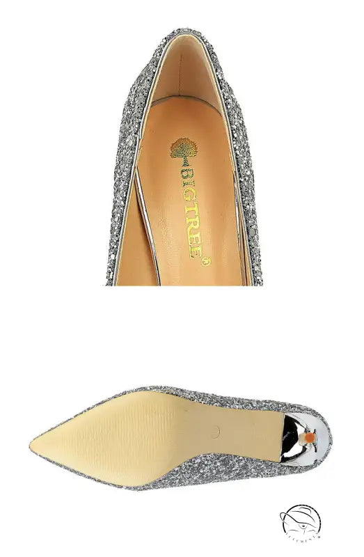 Sparkly silver langry fashion stiletto high heel shoe