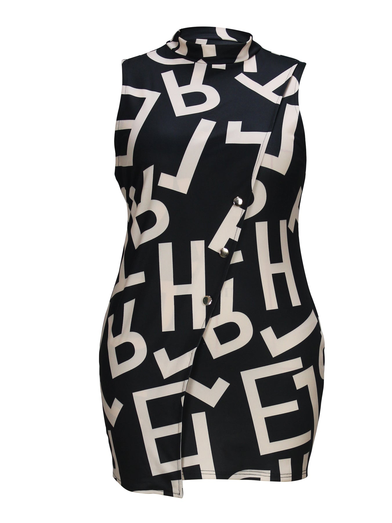 Elegant sleeveless black and white letter-print dress from Fashionable Light Dress, perfect for trendy ملابس
