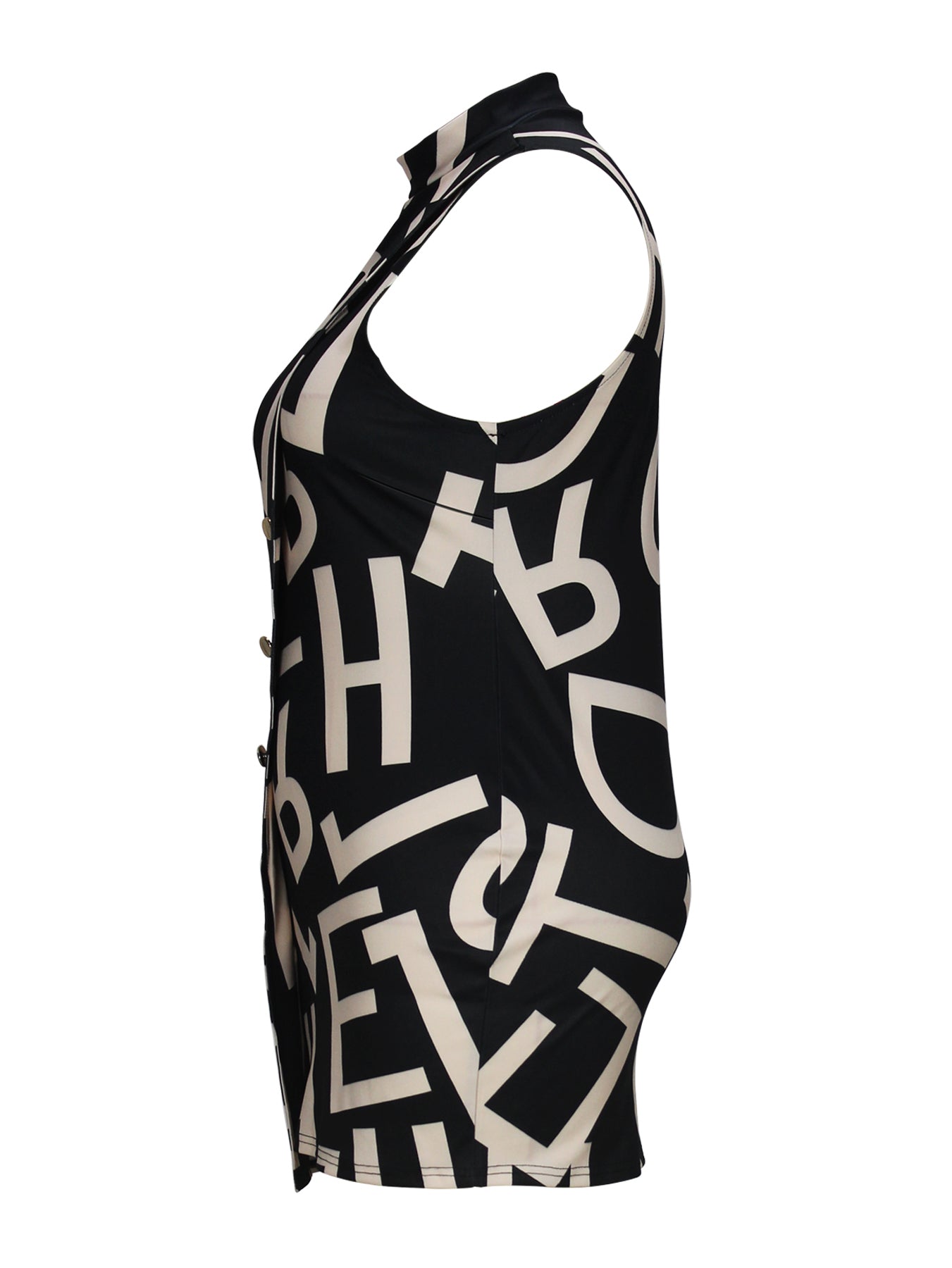 Sleeveless black and white letter-print top from Fashionable Light Dress showcasing modern langry fashion
