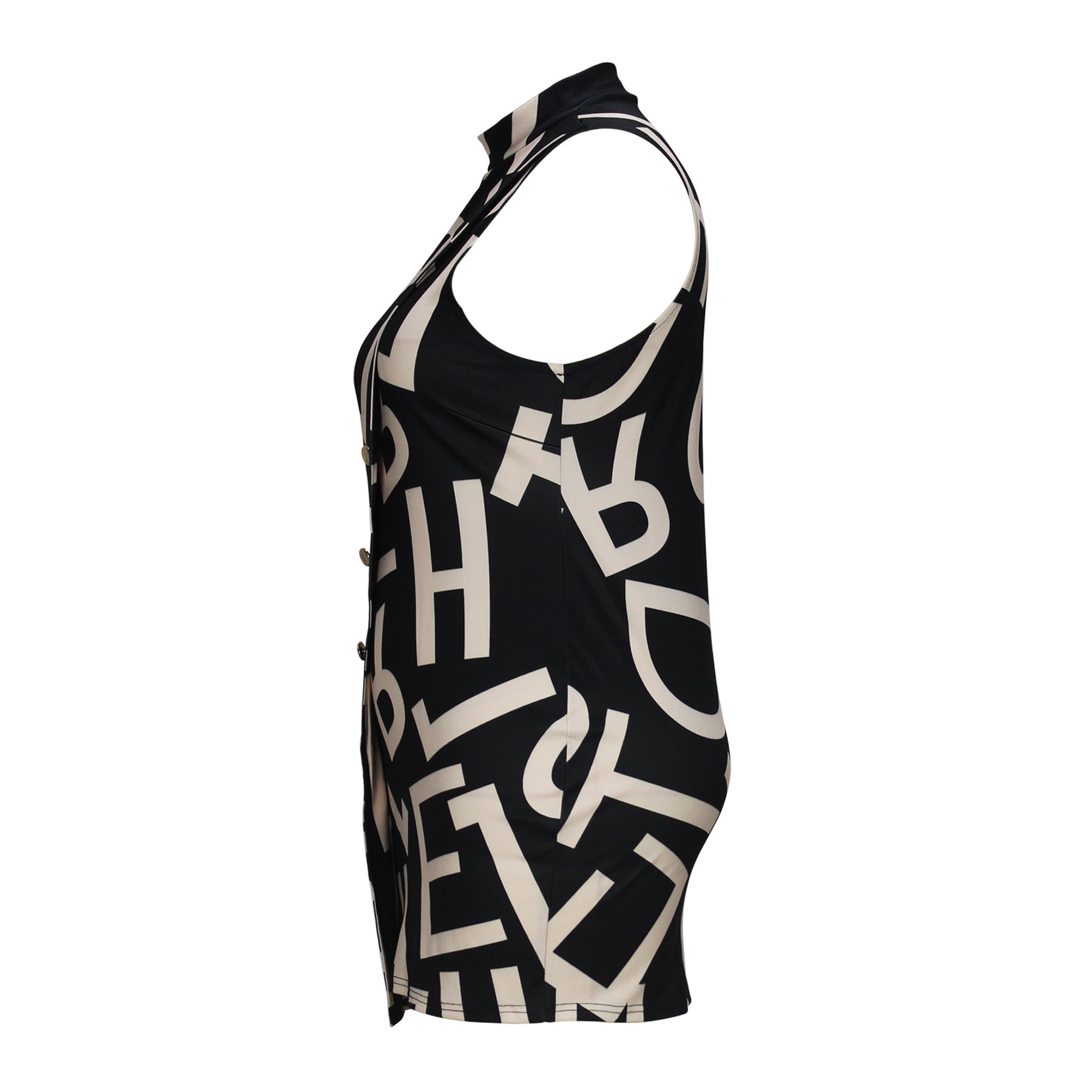 Sleeveless black and white letter-print top from Fashionable Light Dress showcasing modern langry fashion
