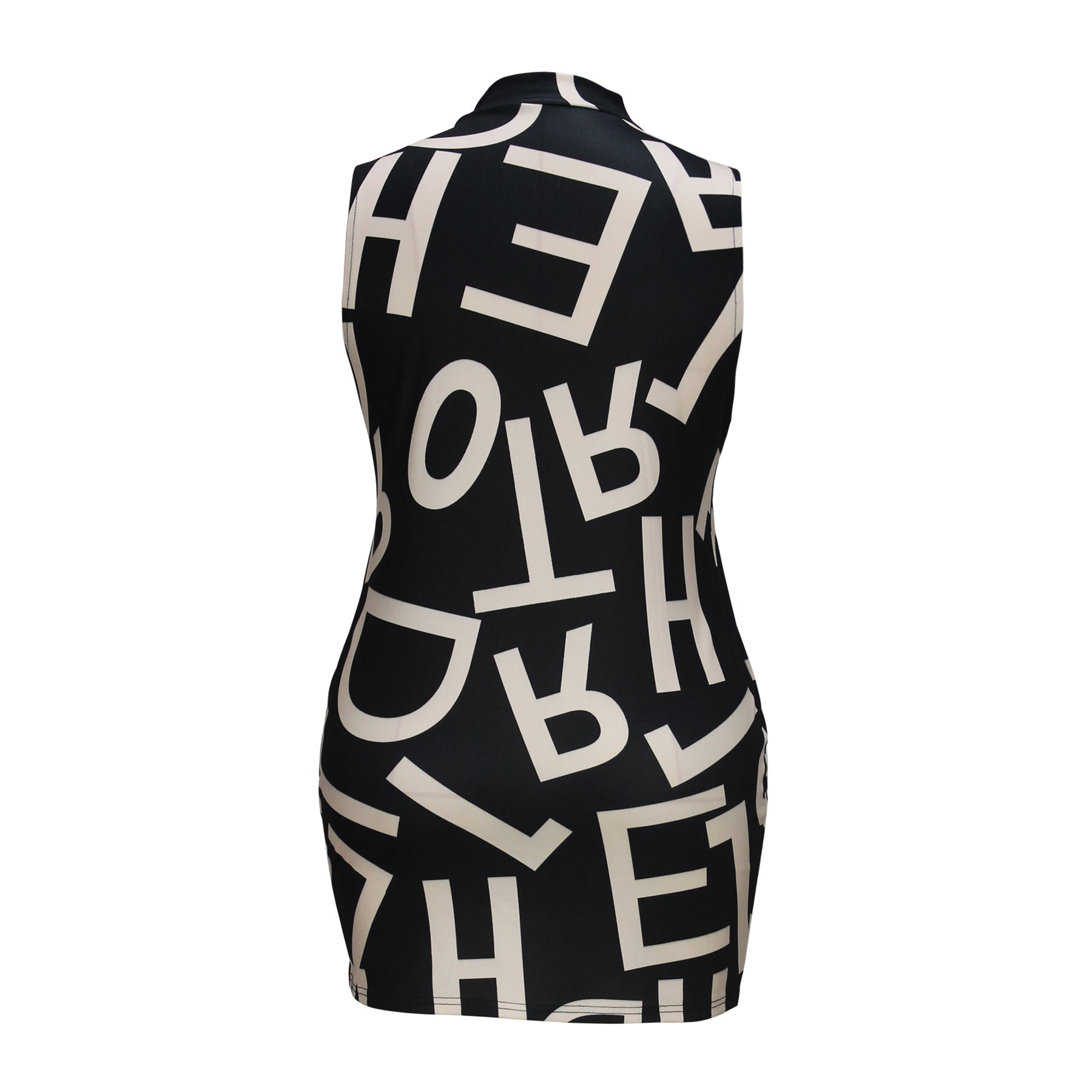 Black and white letter-print fashion dress, stylish ملابس for modernElegant Langry style