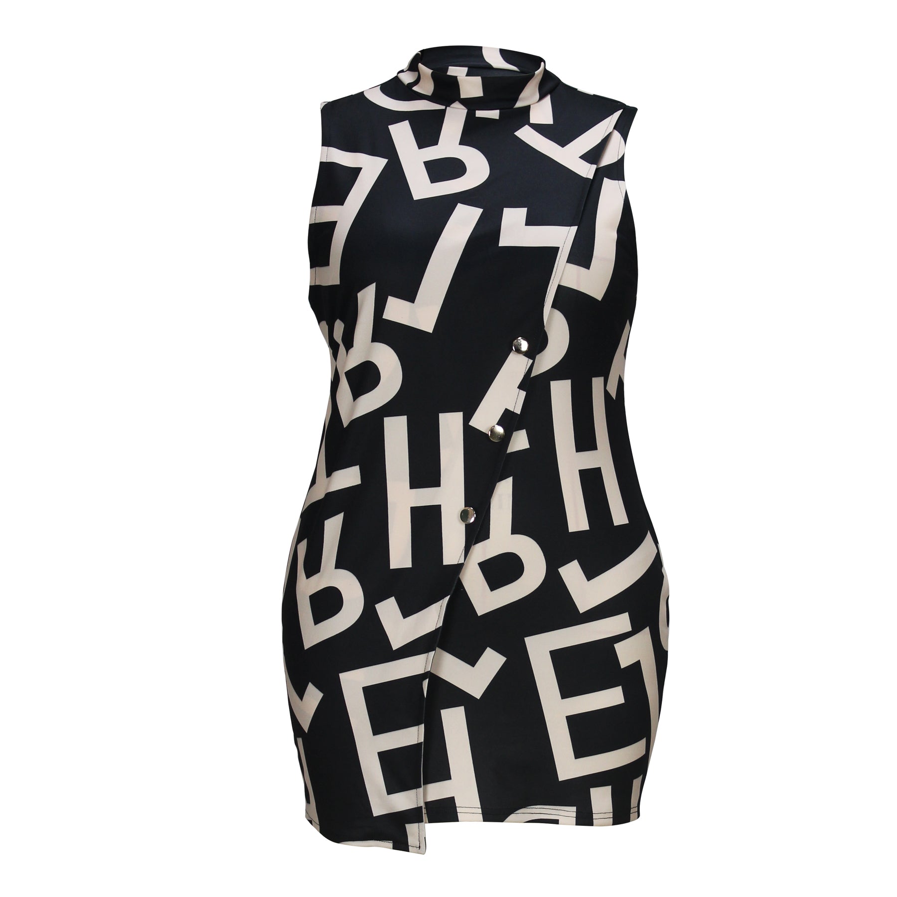 Sleeveless Black and White Letter-Print Dress from Fashionable Light Dress Collection
