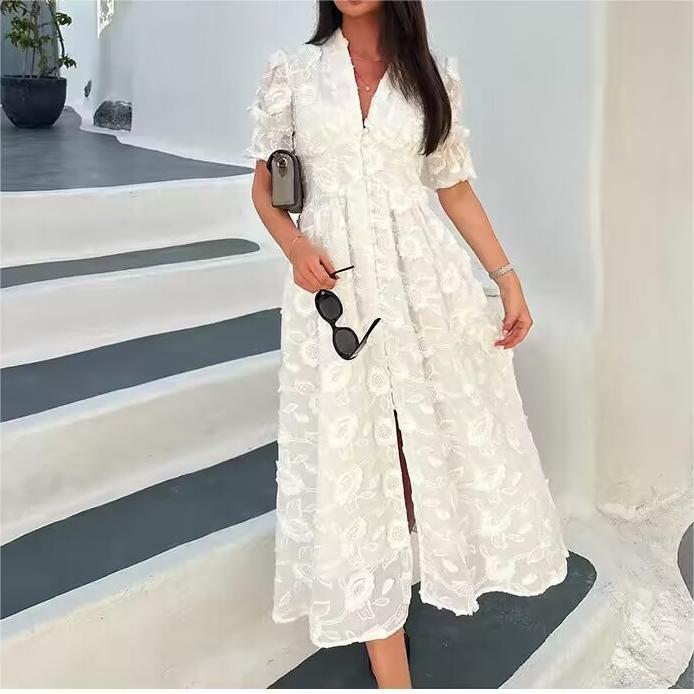 Elegant White Floral Midi Dress - Fairy Retro Fashion Maxi Dress for Women