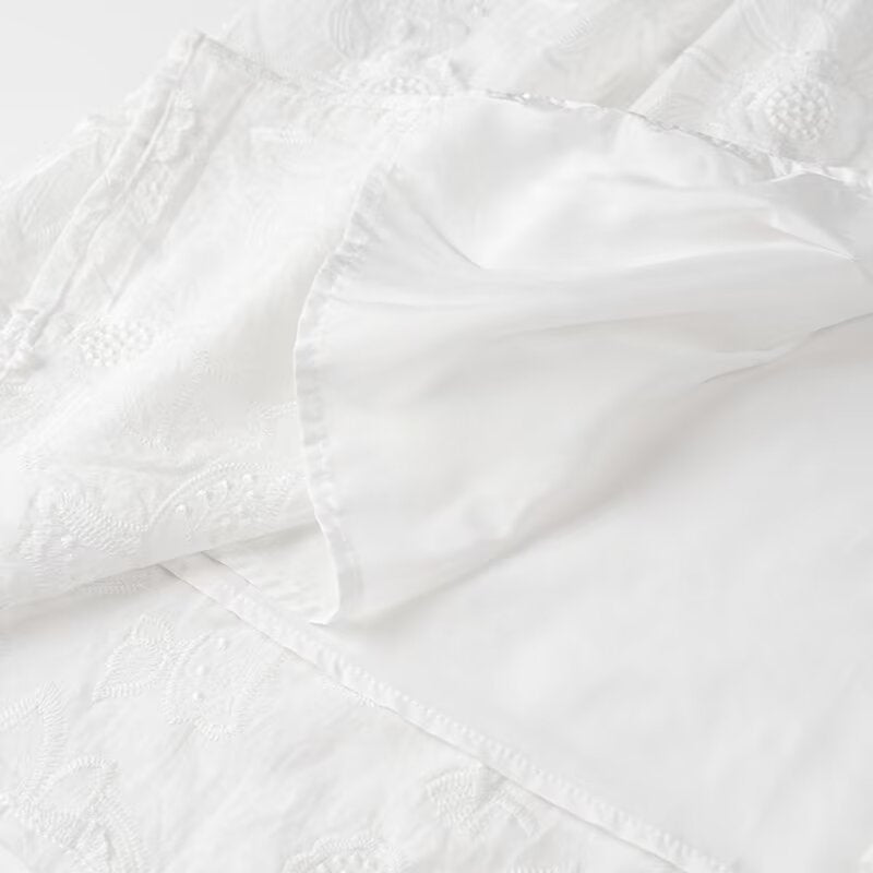 White textured fabric of Fairy Retro French V Neck Shirt women maxi dress in elegant fashion