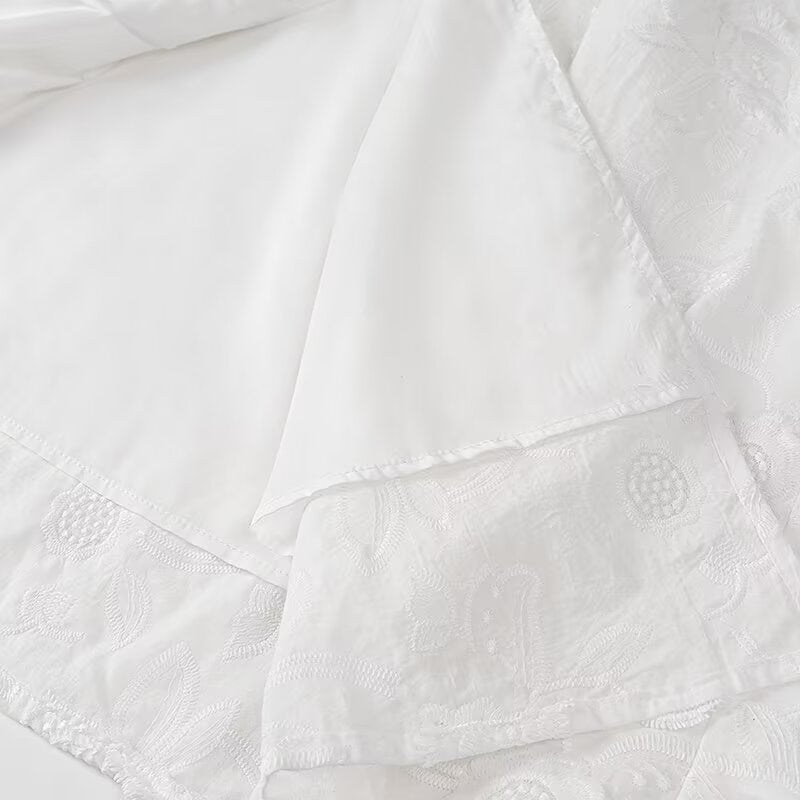 Elegant white patterned fabric of Fairy Retro French V Neck maxi dress for women