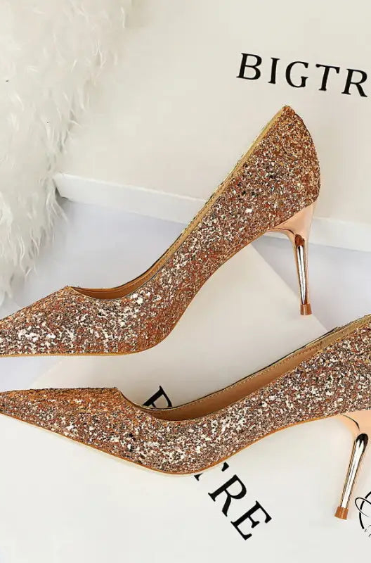 Sparkly gold langry fashion stiletto high heels
