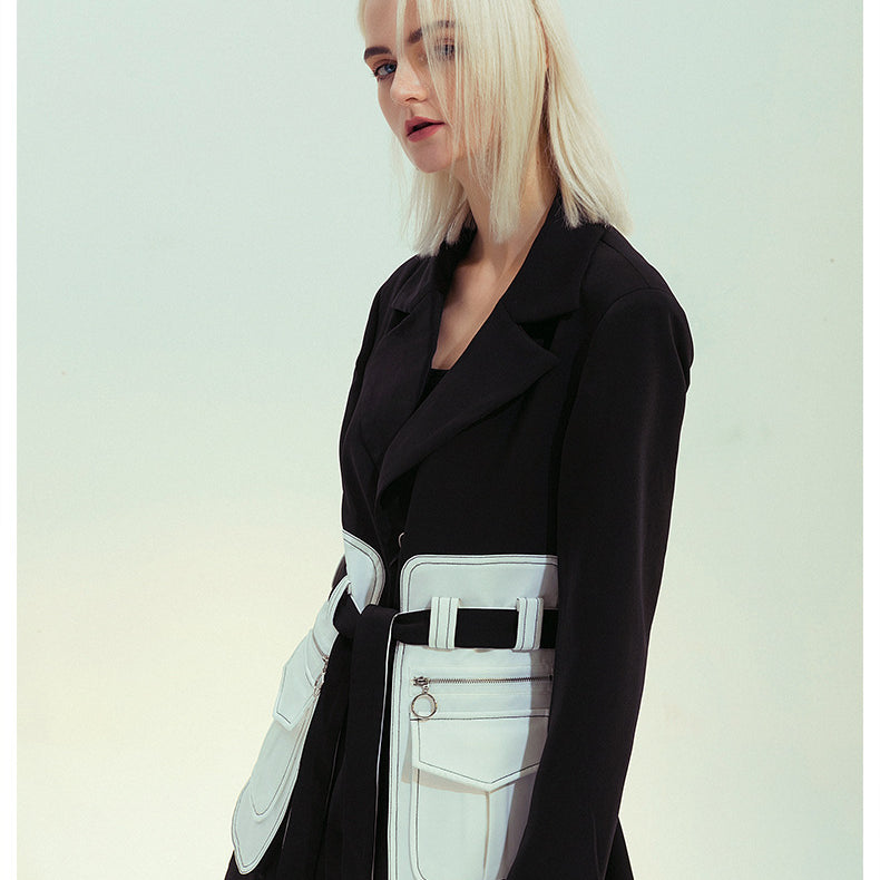 Elegant Black White Retro Blazer featuring a woman in fashion with ملابس style