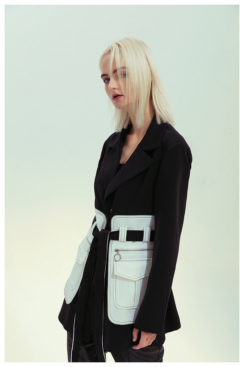 Elegant Black White Retro Blazer featuring a woman in fashion with ملابس style