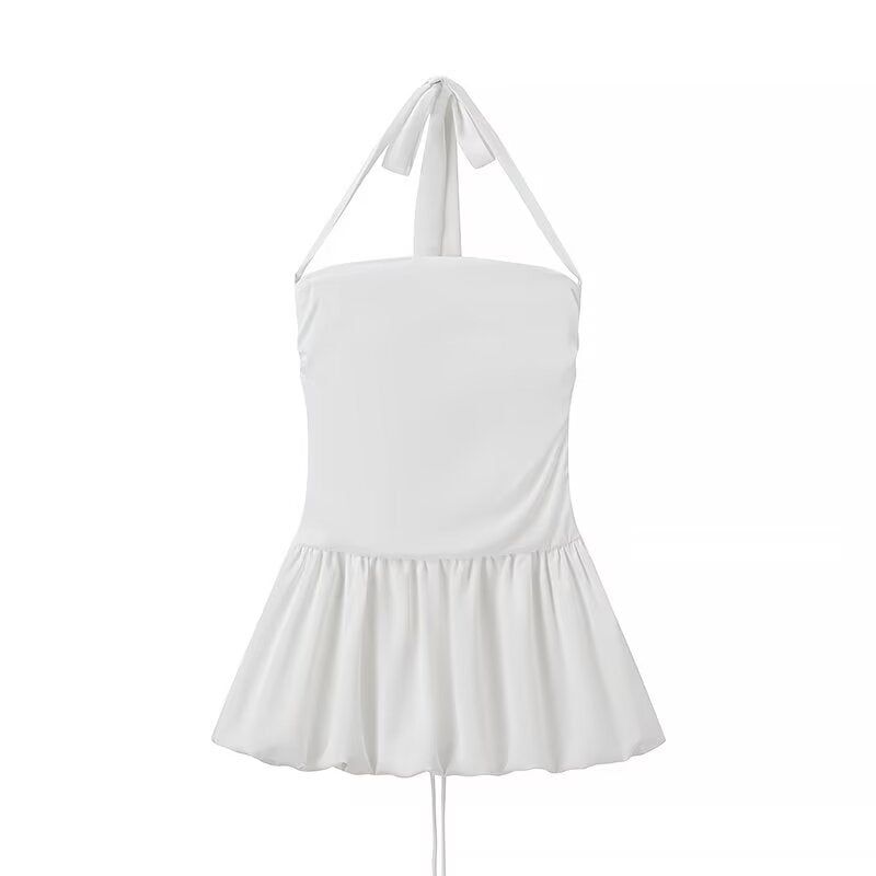 Women Elegant Ballet Solid Color Halter Fitted Waist Backless French Pettiskirt a Line Dress