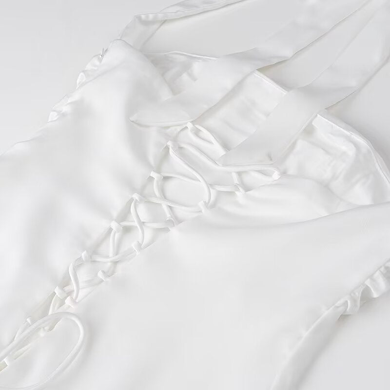 Women Elegant Ballet Solid Color Halter Fitted Waist Backless French Pettiskirt a Line Dress