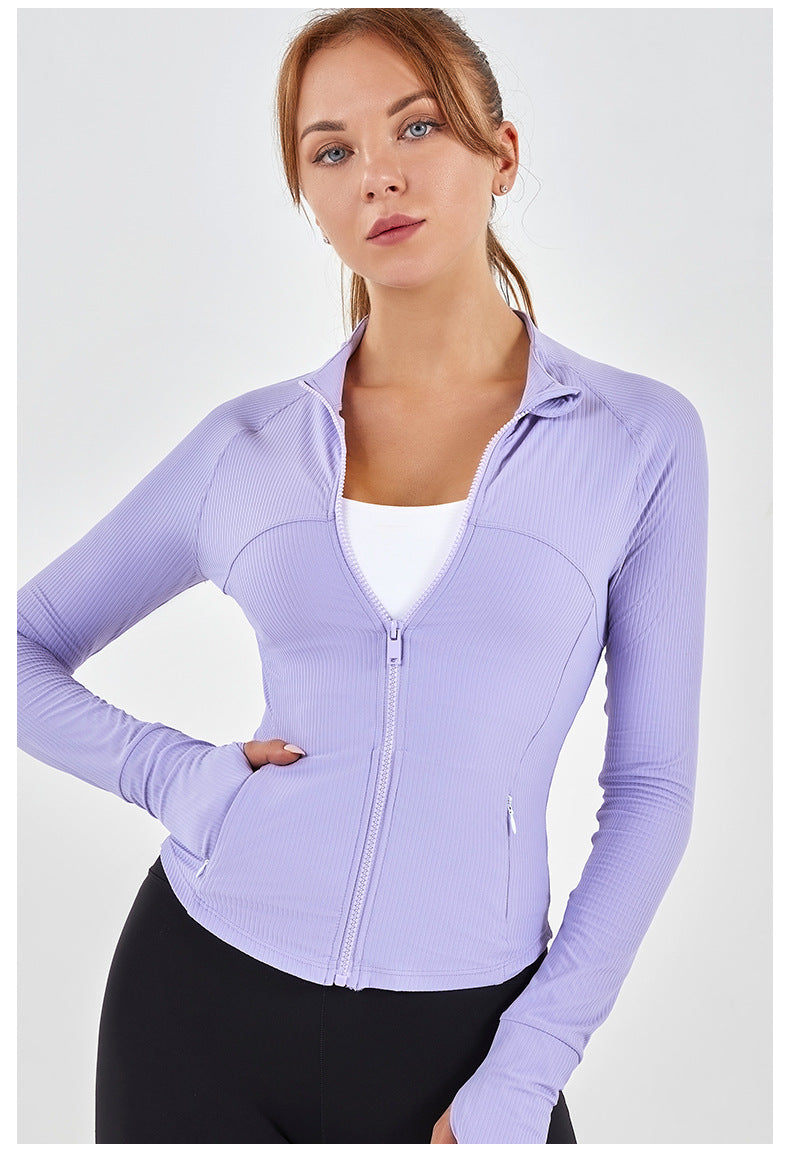 Stand Up Collar Slim Fit Yoga Clothes Women High Elastic Soft Thread Zipper Pocket Workout