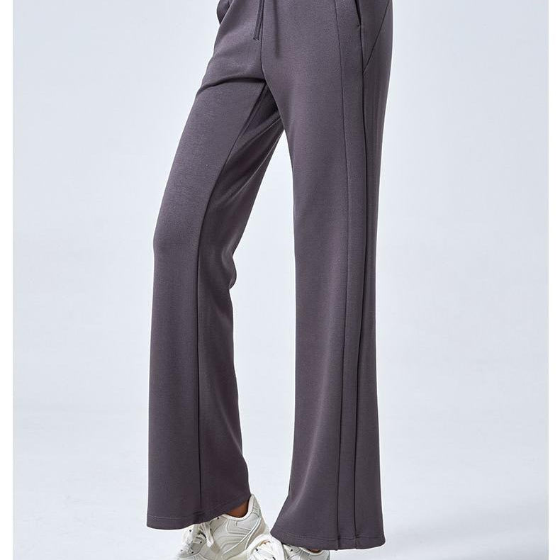 Gray athletic pants with drawstring waist and flared legs for stylish summer sports fashion