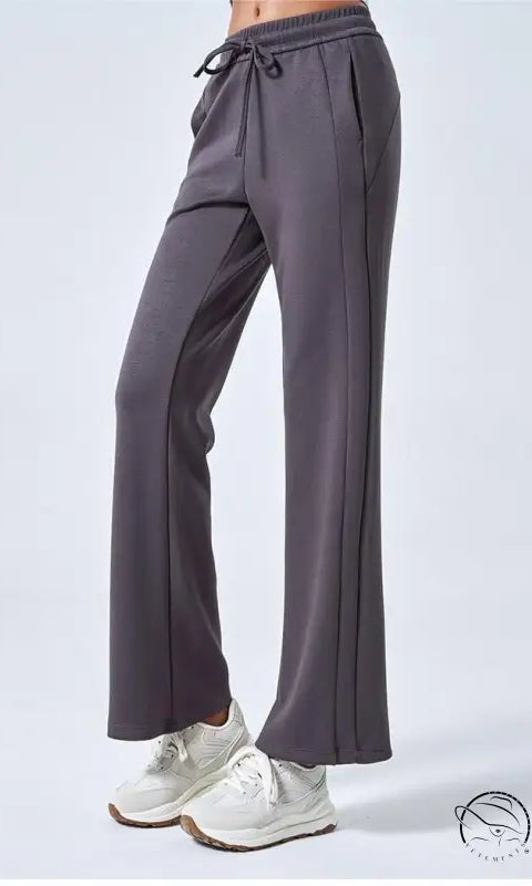 Gray summer air layer cotton yoga pants with drawstring waist and flared legs