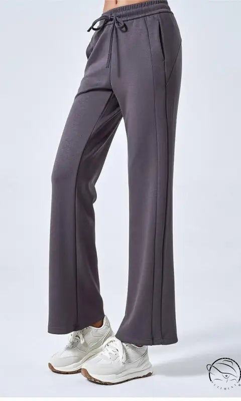 Gray air layer summer cotton flared yoga pants with drawstring waist