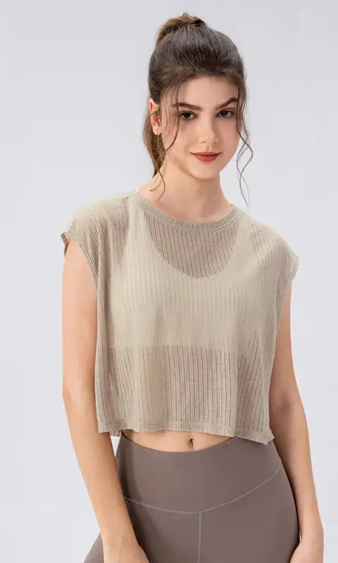 Summer Yoga Blouse Women Hollow out Cutout Breathable Sleeveless Top Short Loose Running Sports Workout