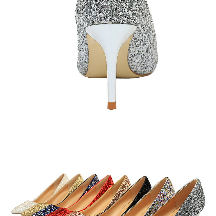 Sparkly pointed-toe high heels for fashionable women in stylish ملابس by Langry