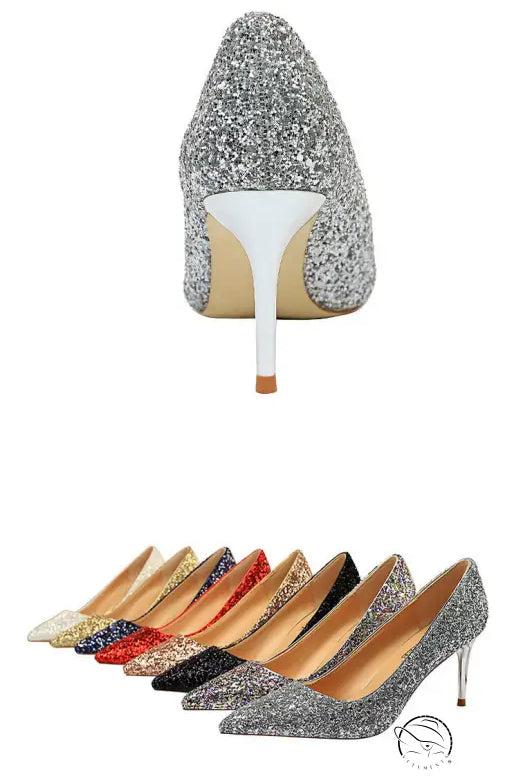 Sparkly pointed-toe langry fashion stiletto high heels
