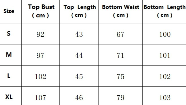 Clothing size chart for Women Summer Sleeveless Vest and Two Piece Set in langry fashion