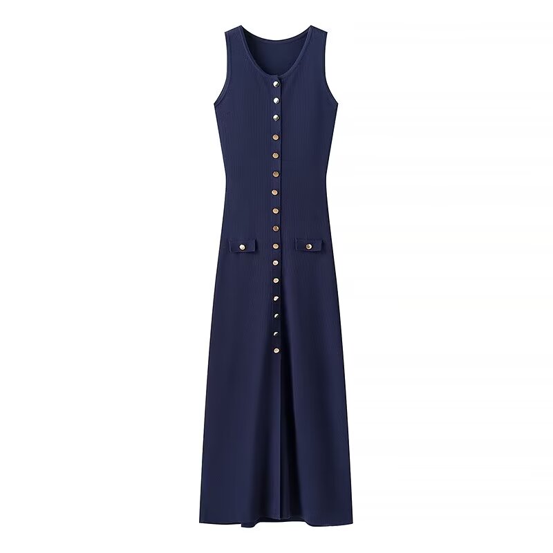 Summer Elegance Sleeveless Round Neck Slim Knit Dress