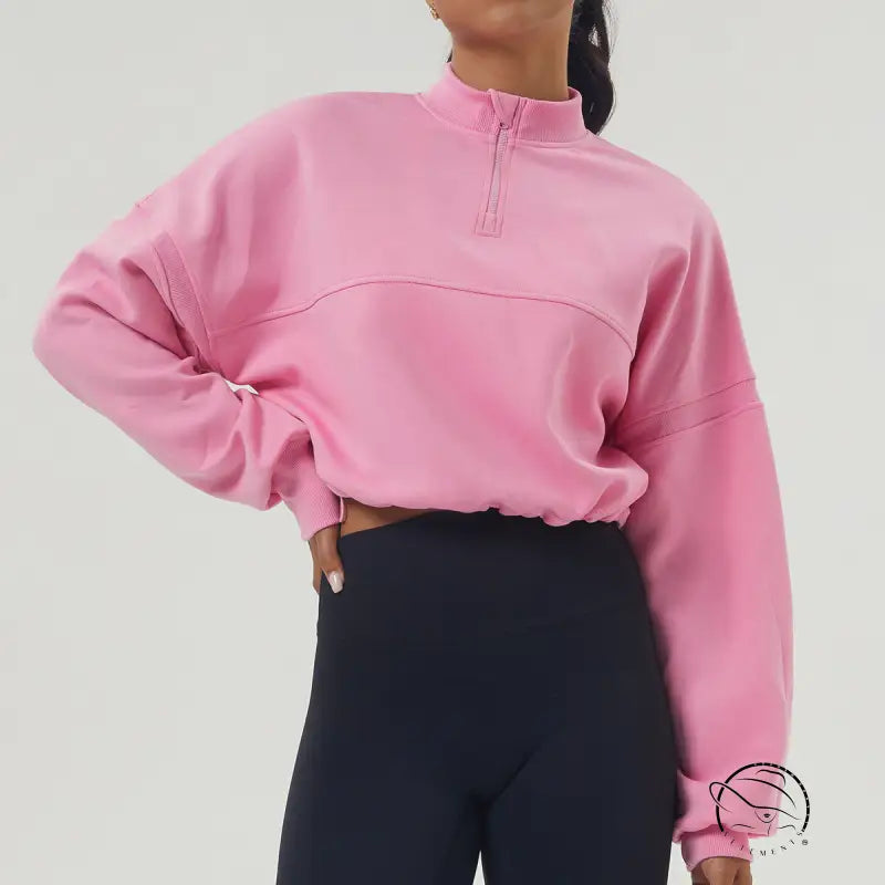 Pink cropped pullover in autumn winter thickened sweater style