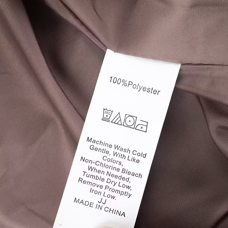 Clothing care label on Women Clothing Autumn Winter Street Design Retro Faux Leather Coat