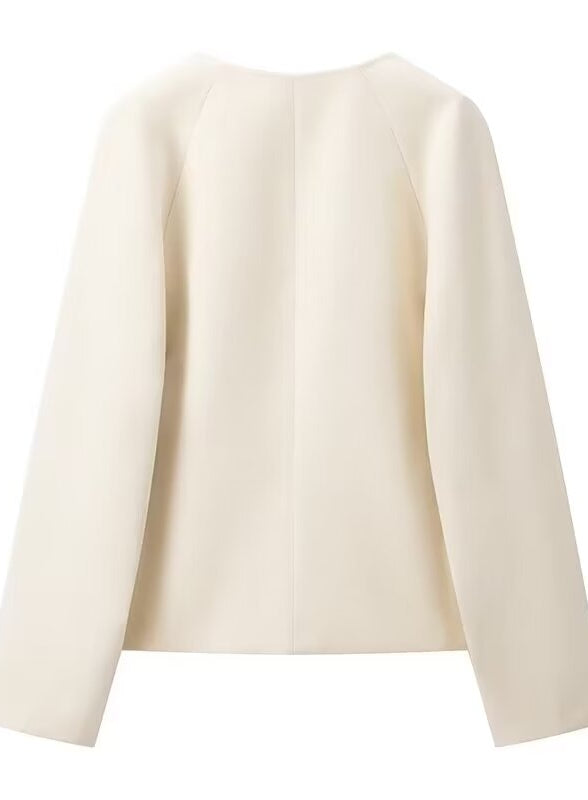 Elegant langry fashion cream sweater with metal buckle cardigan