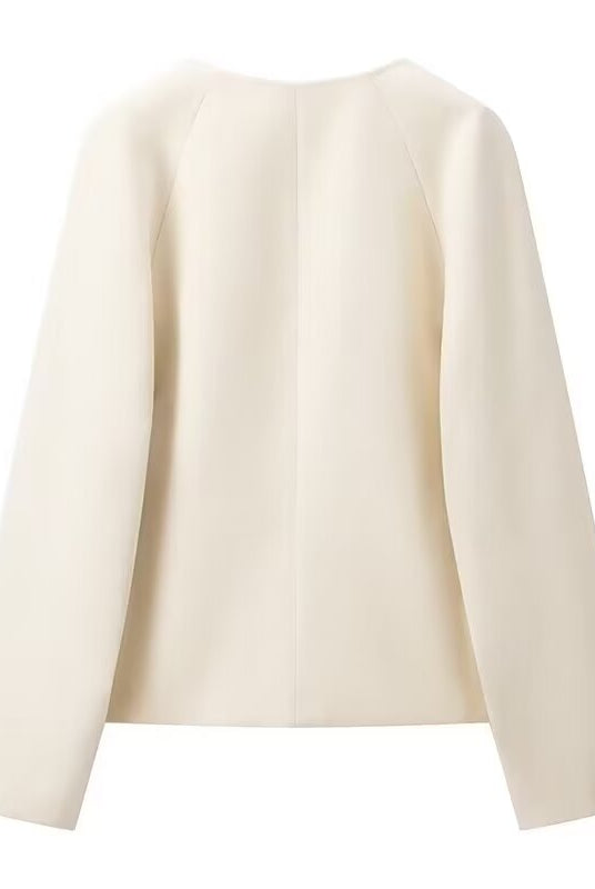 Elegant langry fashion cream sweater with metal buckle cardigan