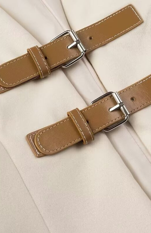 Langry fashion tan leather watch strap with silver buckle for elegant coat