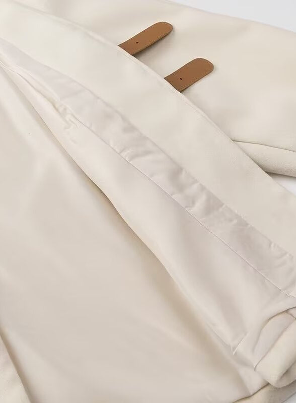 Langry fashion cream canvas tote with leather handles and metal buckle