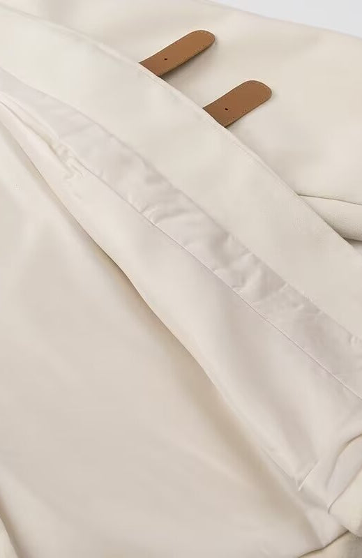 Langry fashion cream canvas tote with leather handles and metal buckle