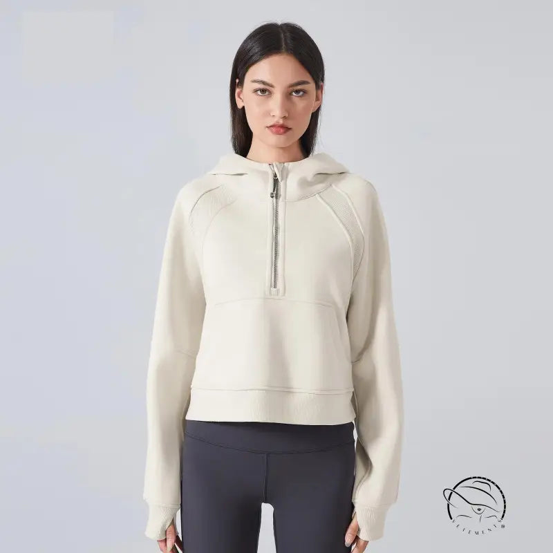 Beige half-zip hooded sweater from Langry fashion line