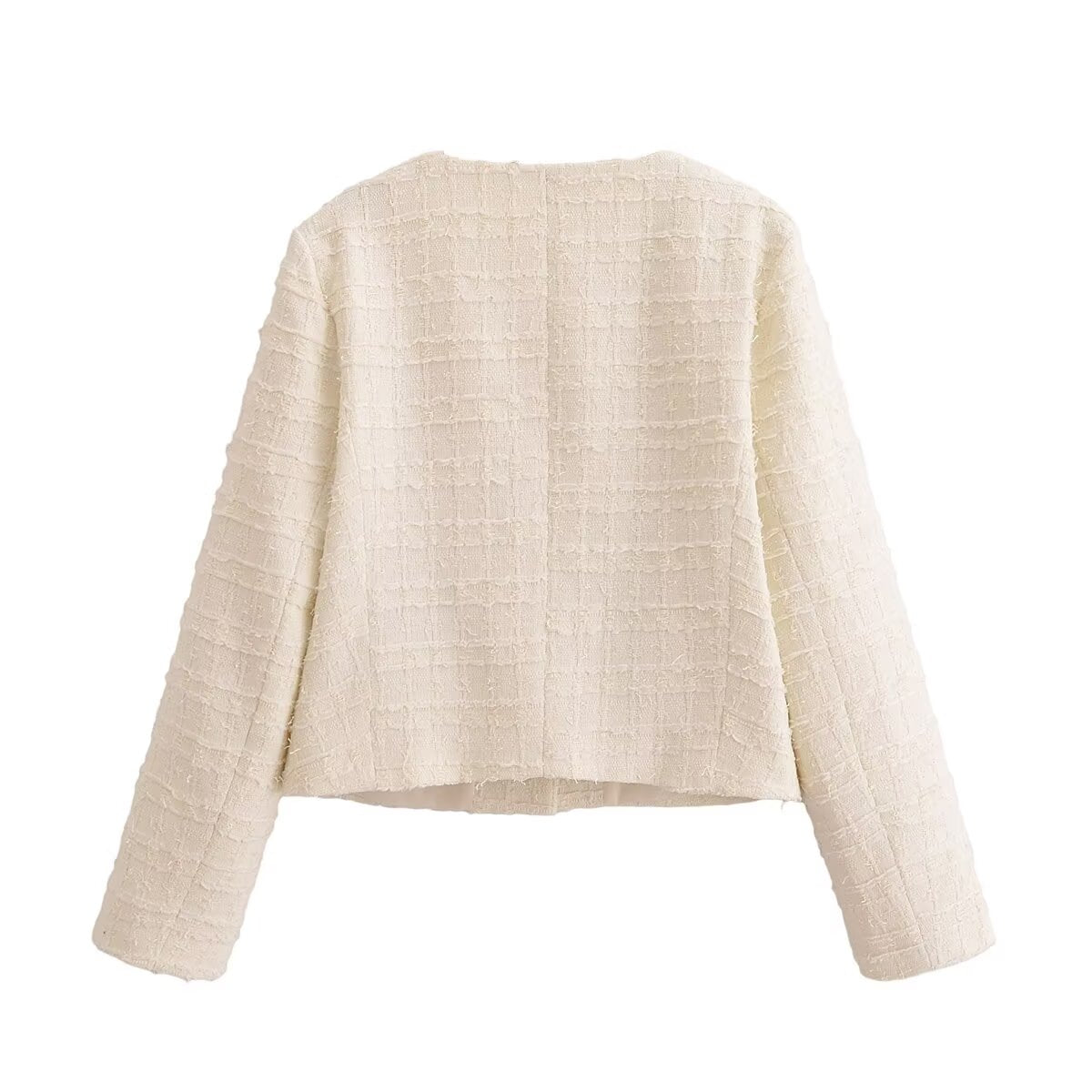 Cream boucle cropped cardigan in Langry winter woolen fashion coat