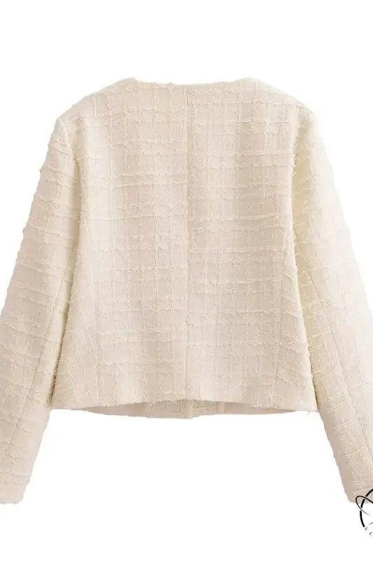 Cream boucle cropped cardigan in langry fashion woolen short coat