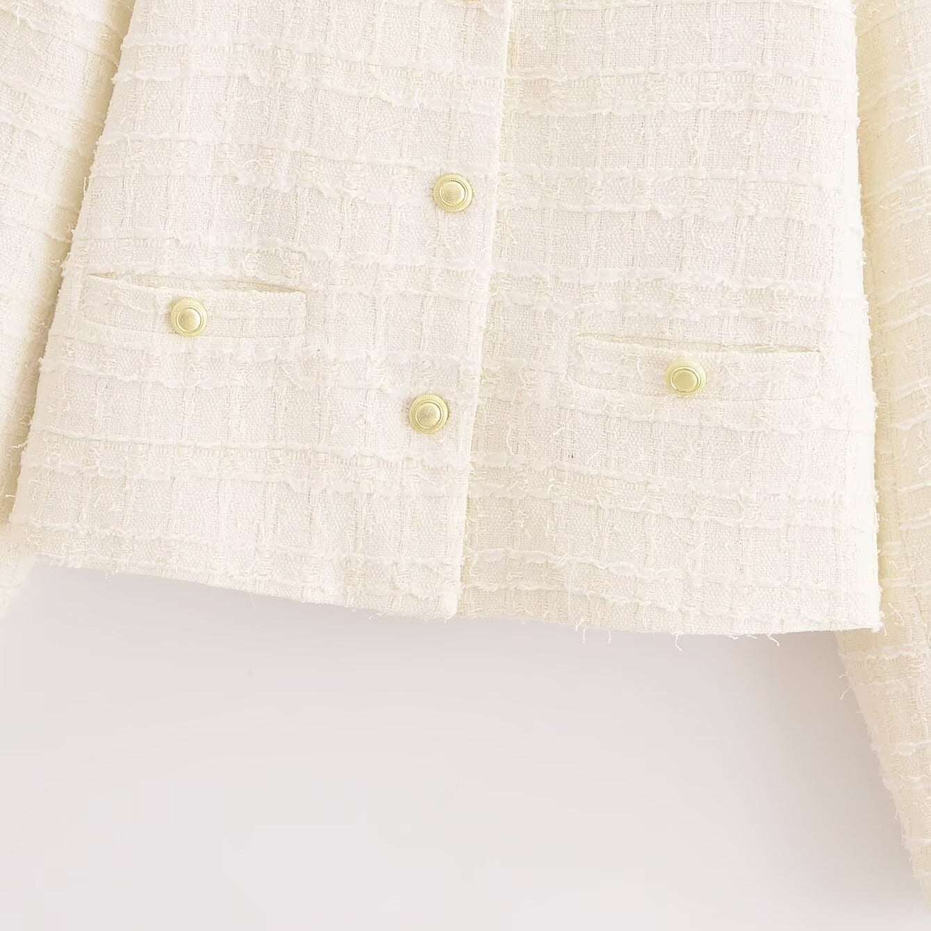 Langry cream-colored woolen linen blazer with button details and pockets