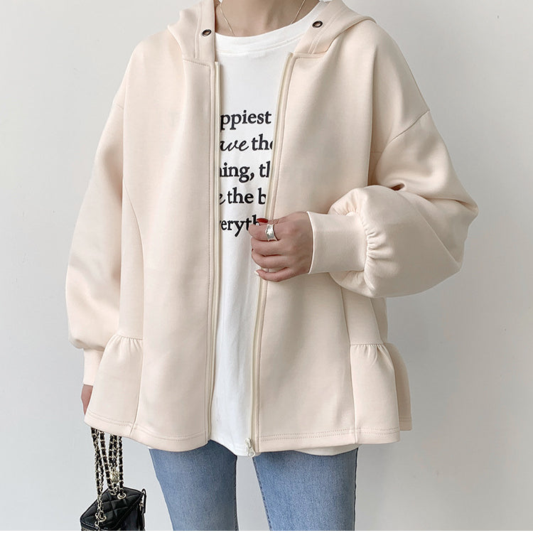Light pink Letian Ruffled Hooded Jacket from Vetements winter collection, stylish slim fit apparel
