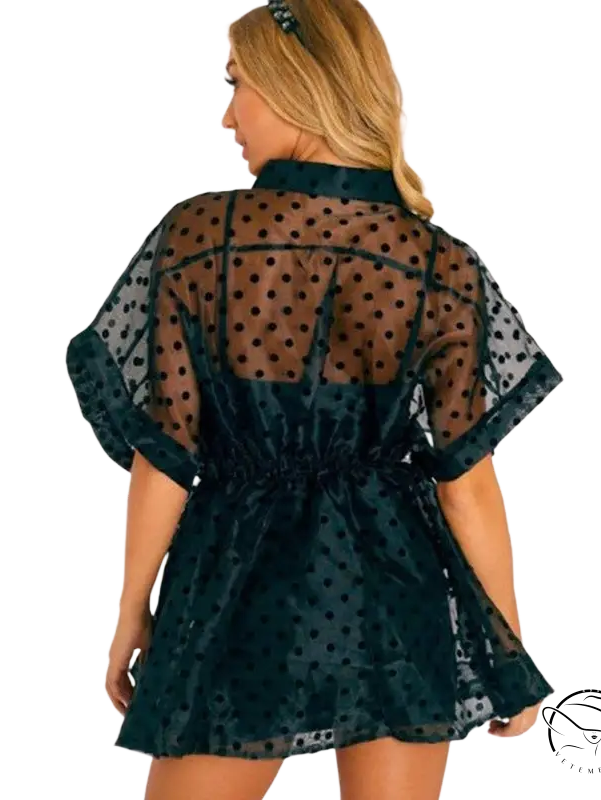 Black polka dot sheer see-through organza sling dress