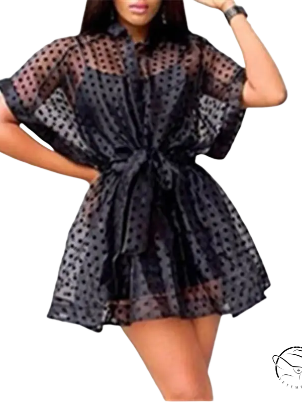 Black polka dot sheer see-through organza sling dress