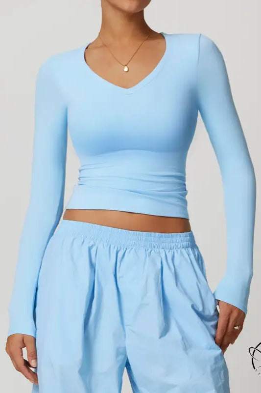 Light blue quick drying brushed tight winter yoga top and pants