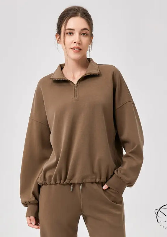 Winter Yoga Wear Sports Sweater Modal Loose Casual Stand Collar Running Fitness Top