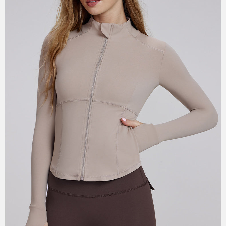 Beige zip-up athletic jacket for yoga, trendy fashion، langry ملابس product image